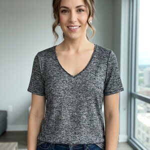 WHBM Grey Black Space Dye V-Neck Tee - Large